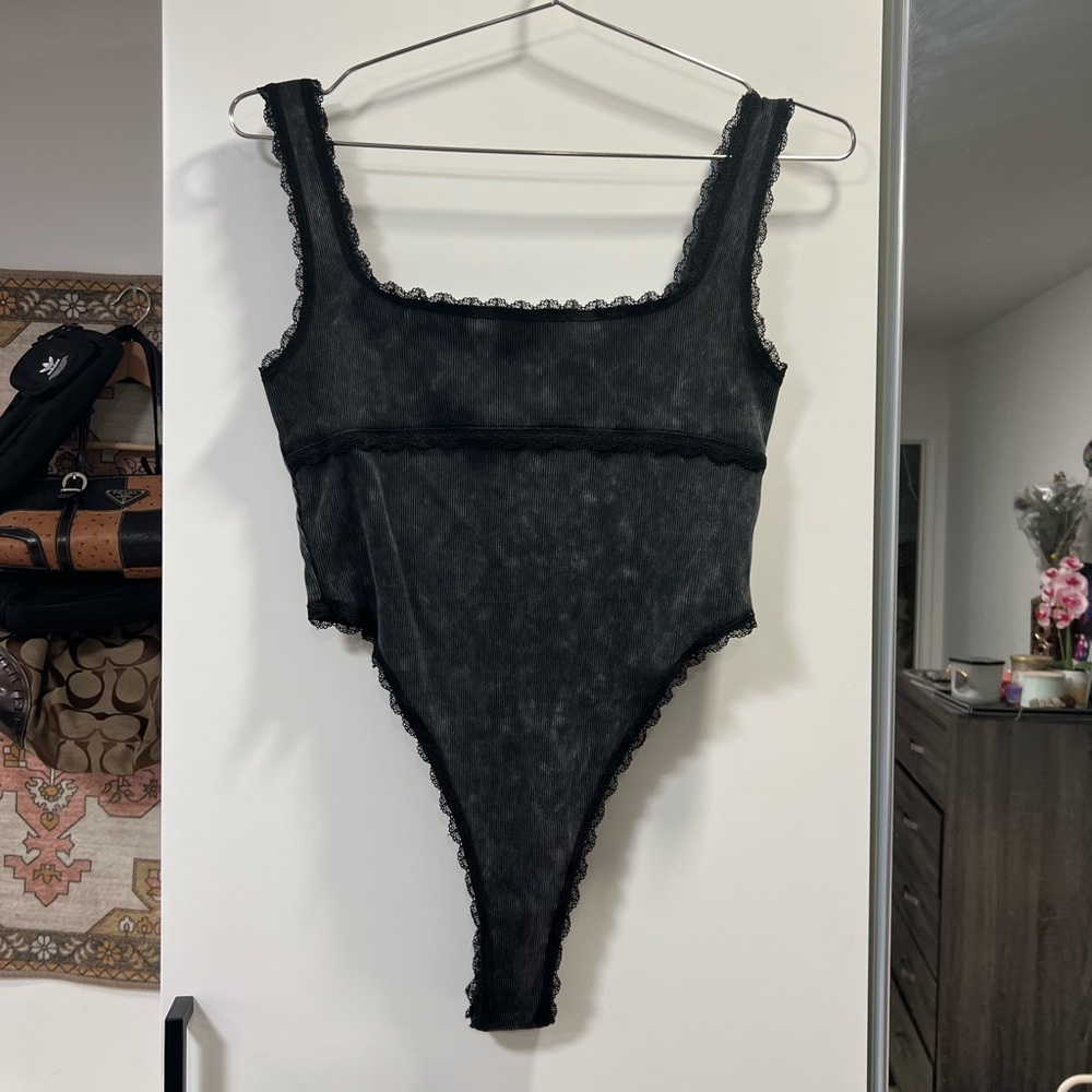 Dolls Kill Black Lace-Trim Bodysuit